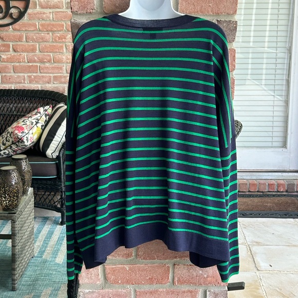 J. CREW Relaxed-fit Crewneck Sweater Navy Warm Clover Stripe L Merino Wool EUC - Picture 6 of 8